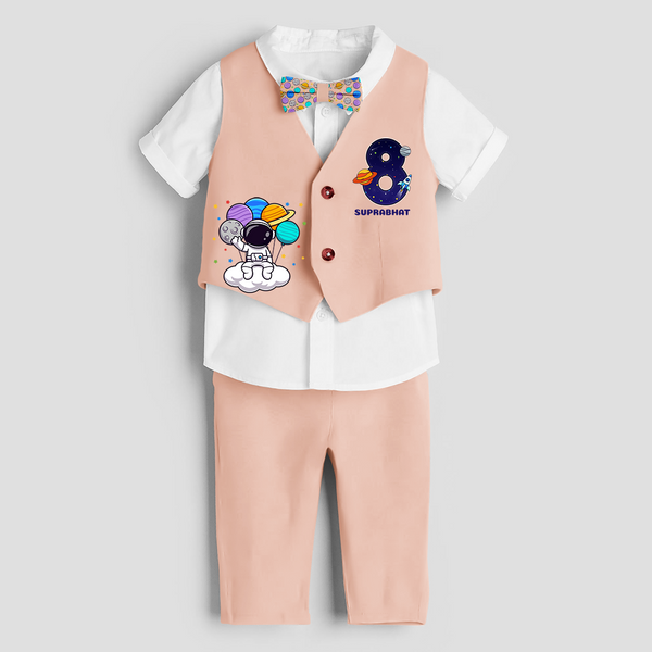 Eighth Year SpaceThemed Customized Waist Coat With Name For Kids - PEACH - 1 Year Old (Waist Coat - Chest 22"/Pant Length 17"/Pant Waist 21")