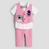 Eighth Year SpaceThemed Customized Waist Coat With Name For Kids - PINK - 1 Year Old (Waist Coat - Chest 22"/Pant Length 17"/Pant Waist 21")