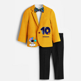 Tenth Year Space Themed Customized Blazer Set With Name For Kids - YELLOW - 1 Year Old (Blazer - Chest 23"/Pant Length 17"/Pant Waist 21")