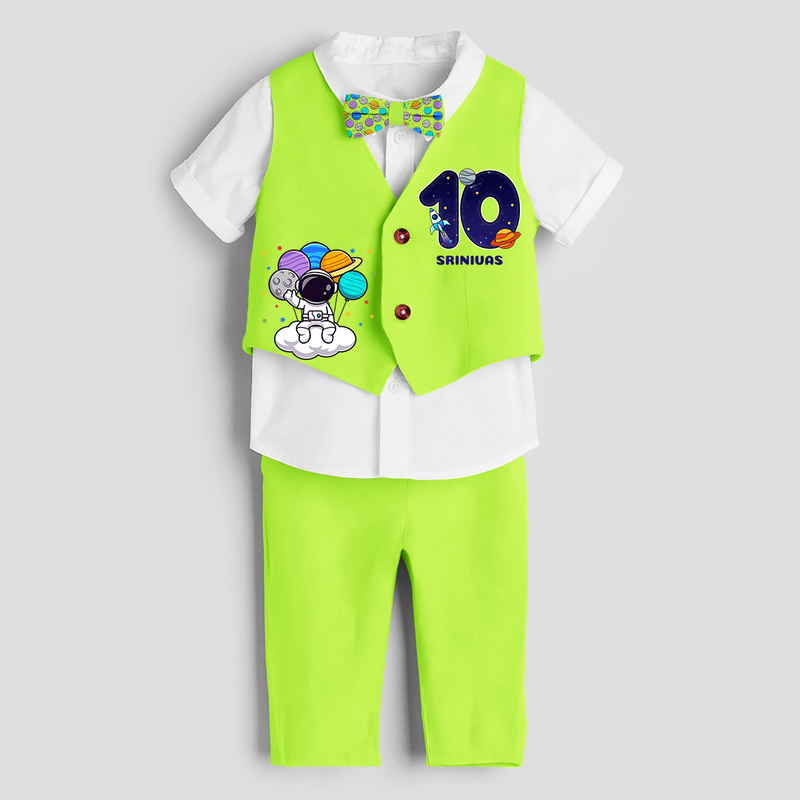 Tenth Year SpaceThemed Customized Waist Coat With Name For Kids - LIME GREEN - 1 Year Old (Waist Coat - Chest 22"/Pant Length 17"/Pant Waist 21")