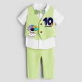 Tenth Year SpaceThemed Customized Waist Coat With Name For Kids - PASTEL GREEN - 1 Year Old (Waist Coat - Chest 22"/Pant Length 17"/Pant Waist 21")