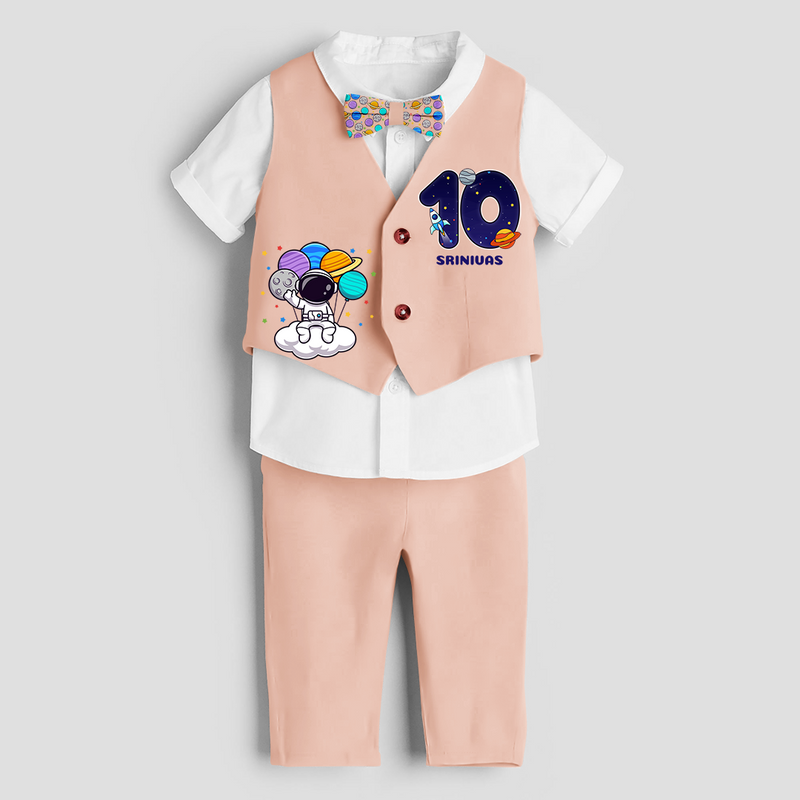 Tenth Year SpaceThemed Customized Waist Coat With Name For Kids - PEACH - 1 Year Old (Waist Coat - Chest 22"/Pant Length 17"/Pant Waist 21")