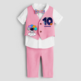 Tenth Year SpaceThemed Customized Waist Coat With Name For Kids - PINK - 1 Year Old (Waist Coat - Chest 22"/Pant Length 17"/Pant Waist 21")