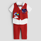 Tenth Year SpaceThemed Customized Waist Coat With Name For Kids - RED - 1 Year Old (Waist Coat - Chest 22"/Pant Length 17"/Pant Waist 21")