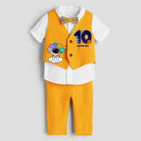 Tenth Year SpaceThemed Customized Waist Coat With Name For Kids - YELLOW - 1 Year Old (Waist Coat - Chest 22"/Pant Length 17"/Pant Waist 21")