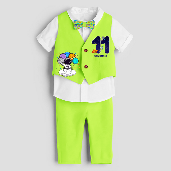 Eleventh Year SpaceThemed Customized Waist Coat With Name - LIME GREEN - 1 Year Old (Waist Coat - Chest 22"/Pant Length 17"/Pant Waist 21")