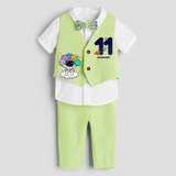 Eleventh Year SpaceThemed Customized Waist Coat With Name - PASTEL GREEN - 1 Year Old (Waist Coat - Chest 22"/Pant Length 17"/Pant Waist 21")