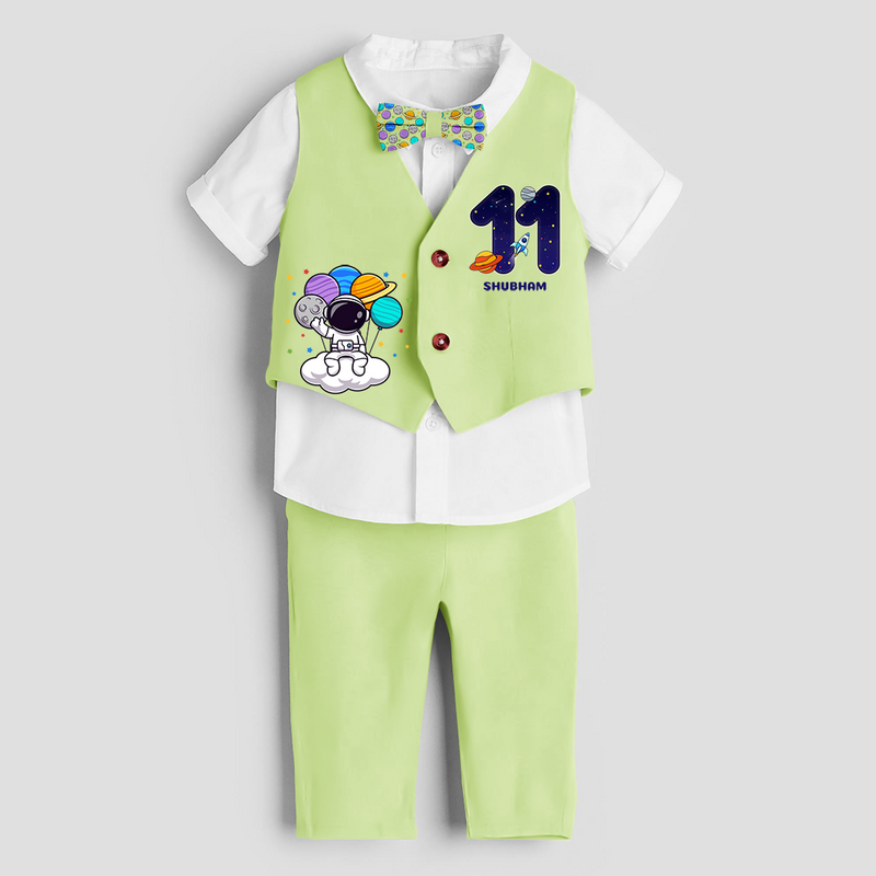 Eleventh Year SpaceThemed Customized Waist Coat With Name - PASTEL GREEN - 1 Year Old (Waist Coat - Chest 22"/Pant Length 17"/Pant Waist 21")