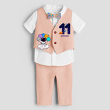 Eleventh Year SpaceThemed Customized Waist Coat With Name - PEACH - 1 Year Old (Waist Coat - Chest 22"/Pant Length 17"/Pant Waist 21")