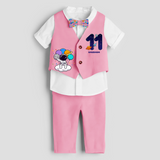 Eleventh Year SpaceThemed Customized Waist Coat With Name - PINK - 1 Year Old (Waist Coat - Chest 22"/Pant Length 17"/Pant Waist 21")