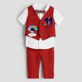 Eleventh Year SpaceThemed Customized Waist Coat With Name - RED - 1 Year Old (Waist Coat - Chest 22"/Pant Length 17"/Pant Waist 21")