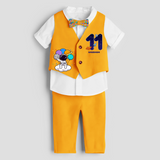 Eleventh Year SpaceThemed Customized Waist Coat With Name - YELLOW - 1 Year Old (Waist Coat - Chest 22"/Pant Length 17"/Pant Waist 21")