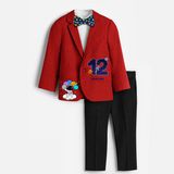 Twelfth Year Space Themed Customized Blazer Set With Name For Kids - RED - 1 Year Old (Blazer - Chest 23"/Pant Length 17"/Pant Waist 21")