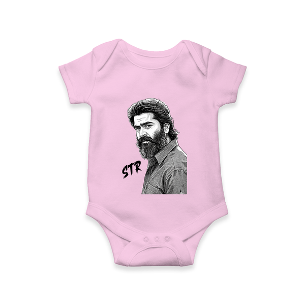 Monochrome Bearded Portrait Graphic Romper - BABY PINK - New Born (Chest 14")