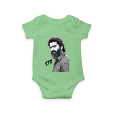 Monochrome Bearded Portrait Graphic Romper - GREEN - New Born (Chest 14")