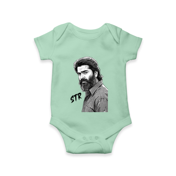 Monochrome Bearded Portrait Graphic Romper - MINT GREEN - New Born (Chest 14")