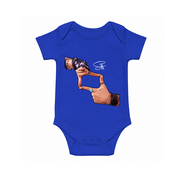 Signature Hand Gesture Printed Romper - COBALT BLUE - New Born (Chest 14")