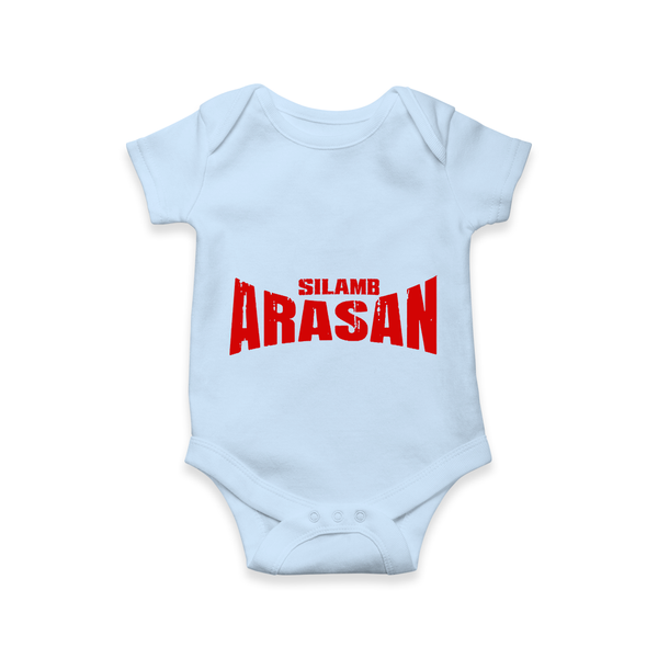 Bold Red Action Typography Romper - BABY BLUE - New Born (Chest 14")