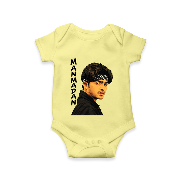 Stylish Bandana Portrait Graphic Romper - PASTEL YELLOW - New Born (Chest 14")