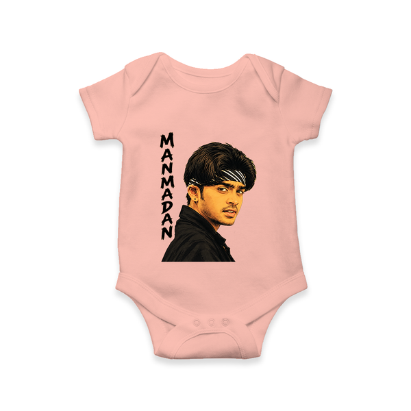 Stylish Bandana Portrait Graphic Romper - PEACH - New Born (Chest 14")