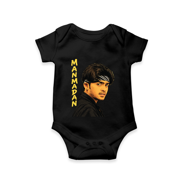 Stylish Bandana Portrait Graphic Romper - BLACK - New Born (Chest 14")