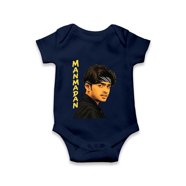 Stylish Bandana Portrait Graphic Romper - NAVY BLUE - New Born (Chest 14")
