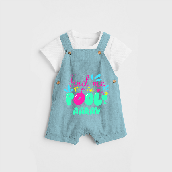 Sizzle in style with our "Find me at the Pool" Customized Kids Dungaree set - ARCTIC BLUE - 0 - 3 Months Old (Chest 17")