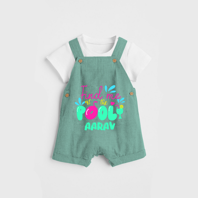 Sizzle in style with our "Find me at the Pool" Customized Kids Dungaree set - LIGHT GREEN - 0 - 3 Months Old (Chest 17")