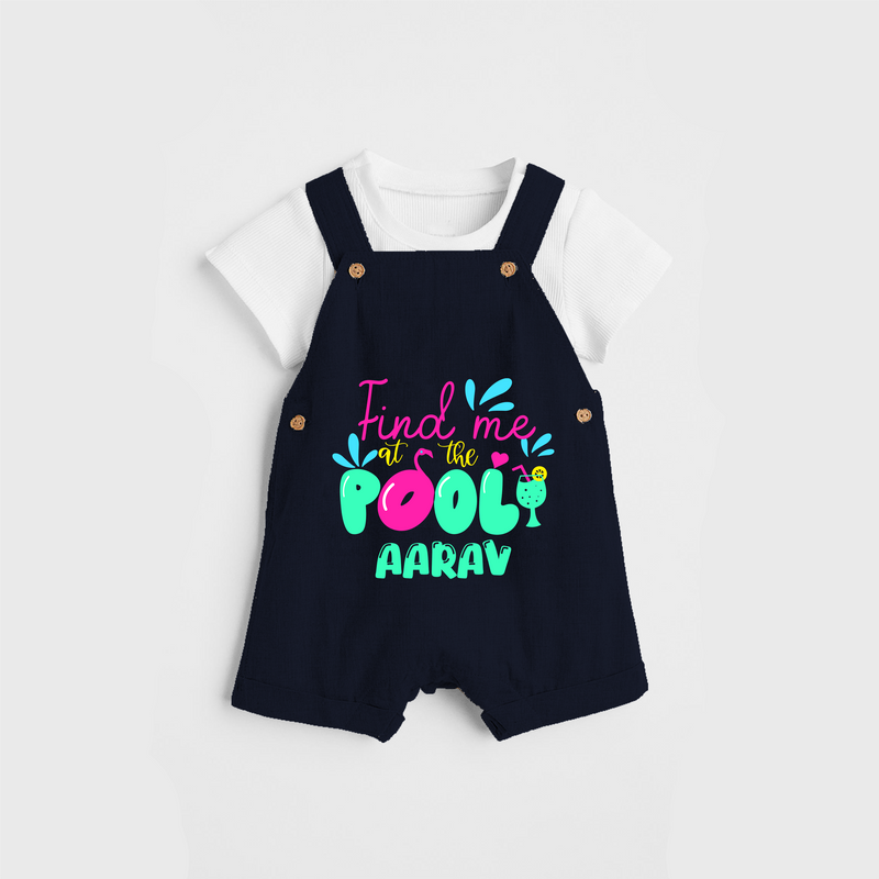 Sizzle in style with our "Find me at the Pool" Customized Kids Dungaree set - NAVY BLUE - 0 - 3 Months Old (Chest 17")