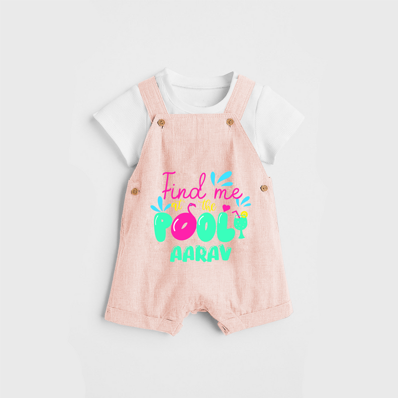 Sizzle in style with our "Find me at the Pool" Customized Kids Dungaree set - PEACH - 0 - 3 Months Old (Chest 17")