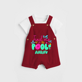 Sizzle in style with our "Find me at the Pool" Customized Kids Dungaree set - RED - 0 - 3 Months Old (Chest 17")