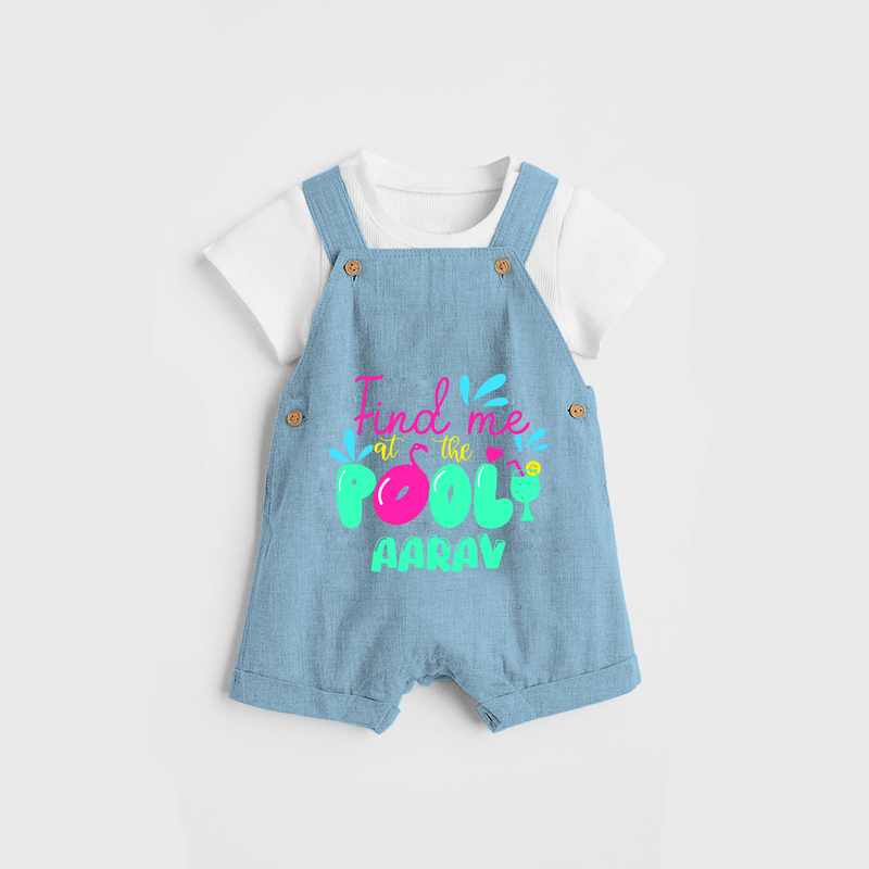 Sizzle in style with our "Find me at the Pool" Customized Kids Dungaree set - SKY BLUE - 0 - 3 Months Old (Chest 17")