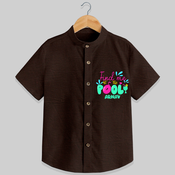 Sizzle in style with our "Find me at the Pool" Customized Kids Shirts - CHOCOLATE BROWN - 0 - 6 Months Old (Chest 21")
