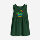 Beat the heat with our "So Long Shool Hello Pool" Customized Frock - BOTTLE GREEN - 0 - 6 Months Old (Chest 18")