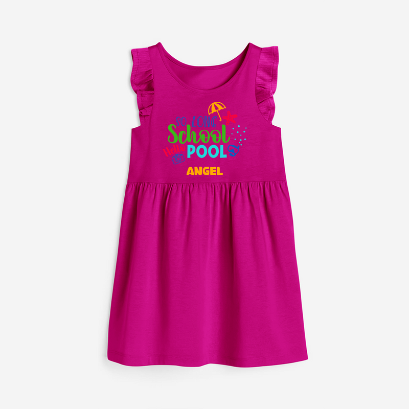 Beat the heat with our "So Long Shool Hello Pool" Customized Frock - HOT PINK - 0 - 6 Months Old (Chest 18")