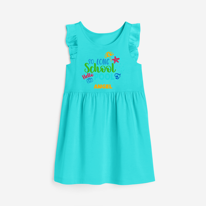 Beat the heat with our "So Long Shool Hello Pool" Customized Frock - LIGHT BLUE - 0 - 6 Months Old (Chest 18")