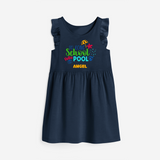 Beat the heat with our "So Long Shool Hello Pool" Customized Frock - NAVY BLUE - 0 - 6 Months Old (Chest 18")