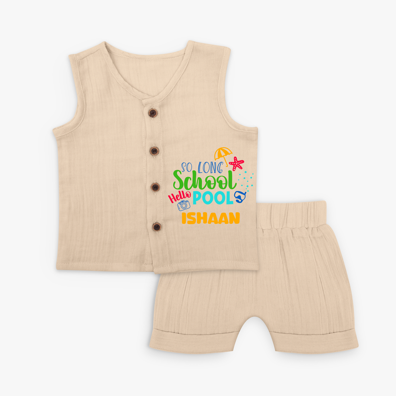 Beat the heat with our "So Long Shool Hello Pool" Customized Kids Jabla set - CREAM - 0 - 3 Months Old (Chest 9.8")
