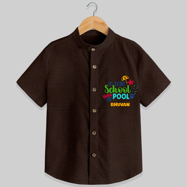Beat the heat with our "So Long Shool Hello Pool" Customized Kids Shirts - CHOCOLATE BROWN - 0 - 6 Months Old (Chest 21")