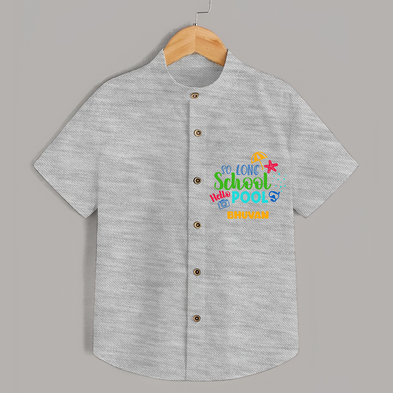 Beat the heat with our "So Long Shool Hello Pool" Customized Kids Shirts - GREY SLUB - 0 - 6 Months Old (Chest 21")
