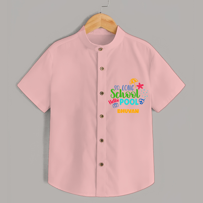 Beat the heat with our "So Long Shool Hello Pool" Customized Kids Shirts - PEACH - 0 - 6 Months Old (Chest 21")