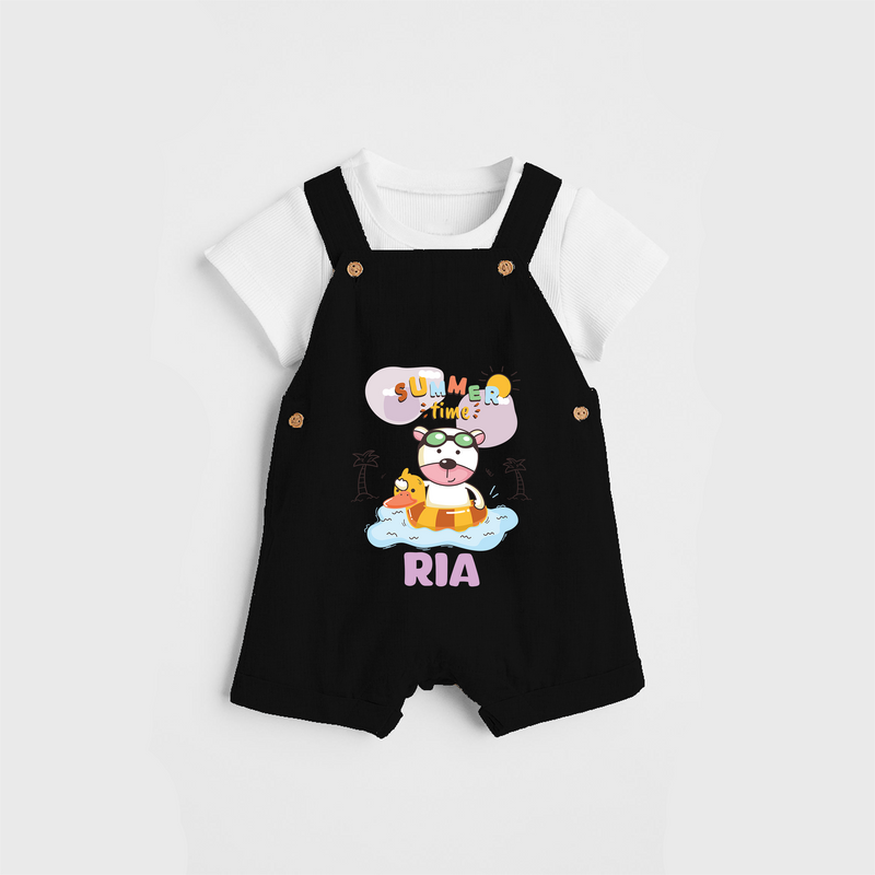 Feel the warmth of summer in our "Summer Time" Customized Kids Dungaree set - BLACK - 0 - 3 Months Old (Chest 17")