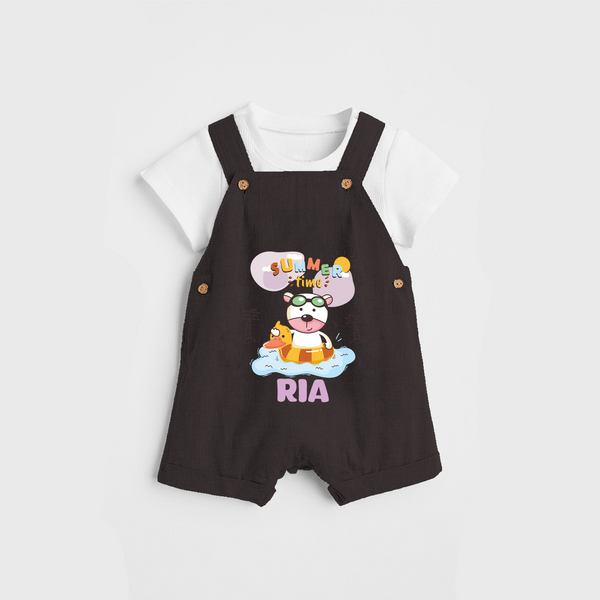 Feel the warmth of summer in our "Summer Time" Customized Kids Dungaree set - CHOCOLATE BROWN - 0 - 3 Months Old (Chest 17")