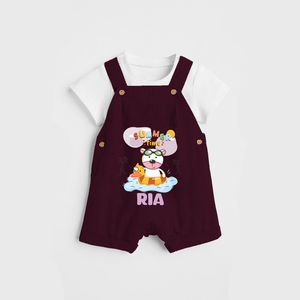 Feel the warmth of summer in our "Summer Time" Customized Kids Dungaree set - MAROON - 0 - 3 Months Old (Chest 17")