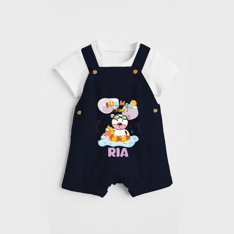 Feel the warmth of summer in our "Summer Time" Customized Kids Dungaree set - NAVY BLUE - 0 - 3 Months Old (Chest 17")