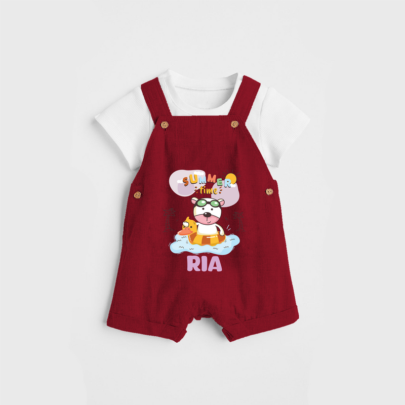 Feel the warmth of summer in our "Summer Time" Customized Kids Dungaree set - RED - 0 - 3 Months Old (Chest 17")