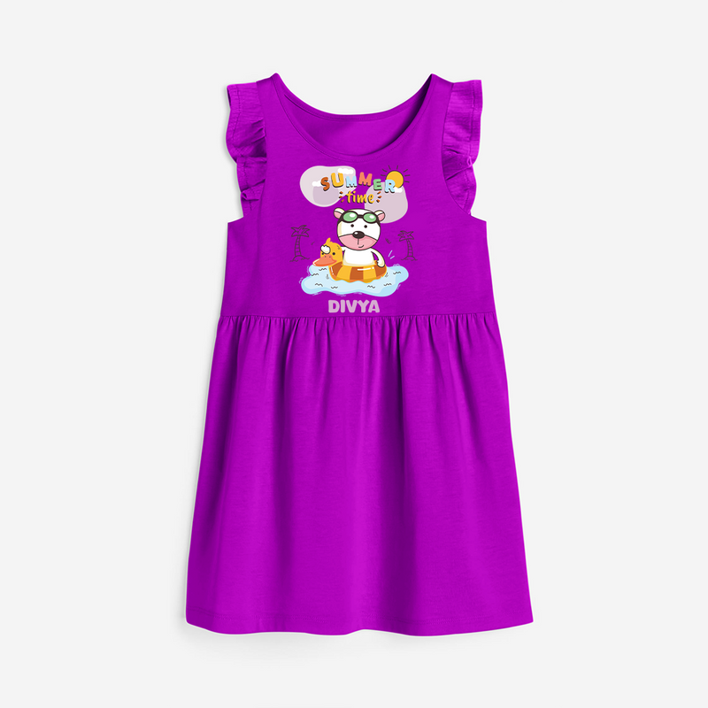 Feel the warmth of summer in our "Summer Time" Customized Frock - PURPLE - 0 - 6 Months Old (Chest 18")