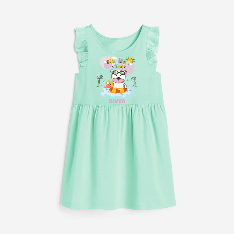 Feel the warmth of summer in our "Summer Time" Customized Frock - TEAL GREEN - 0 - 6 Months Old (Chest 18")