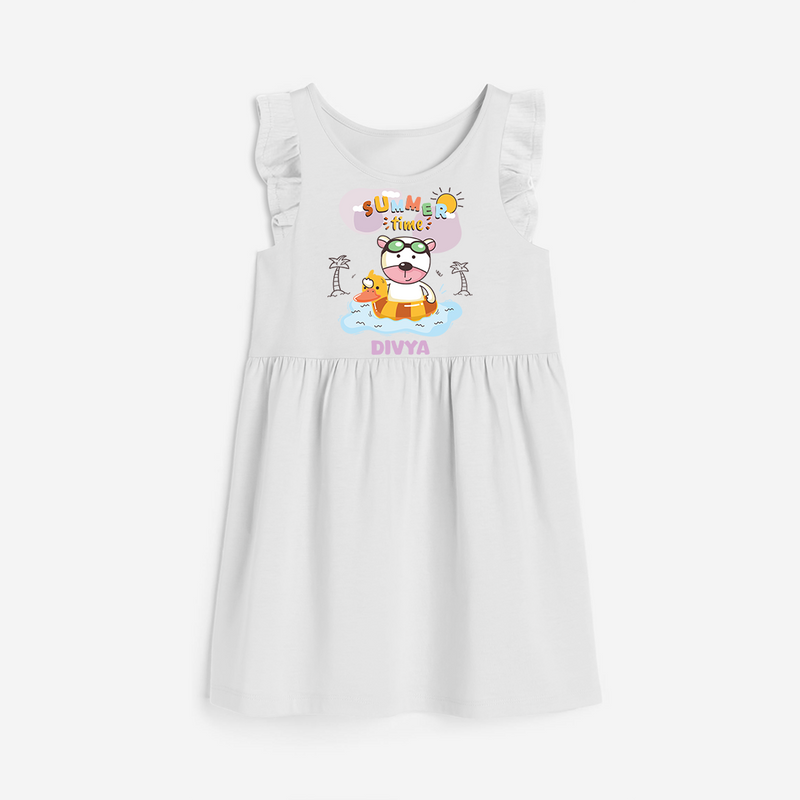 Feel the warmth of summer in our "Summer Time" Customized Frock - WHITE - 0 - 6 Months Old (Chest 18")