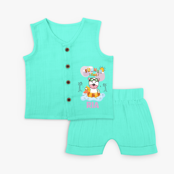 Feel the warmth of summer in our "Summer Time" Customized Kids Jabla set - AQUA GREEN - 0 - 3 Months Old (Chest 9.8")